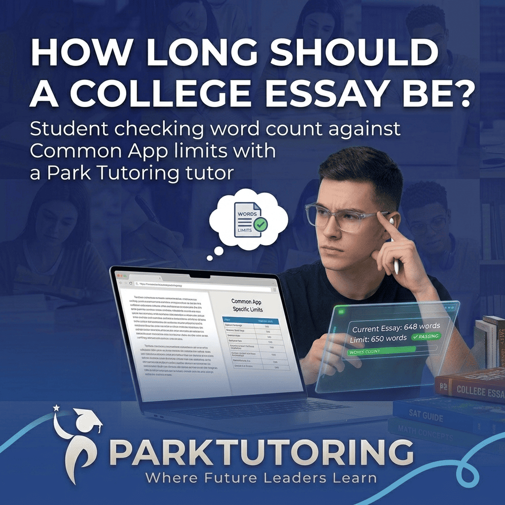 Student checking college essay word count against Common App limits with a Park Tutoring tutor