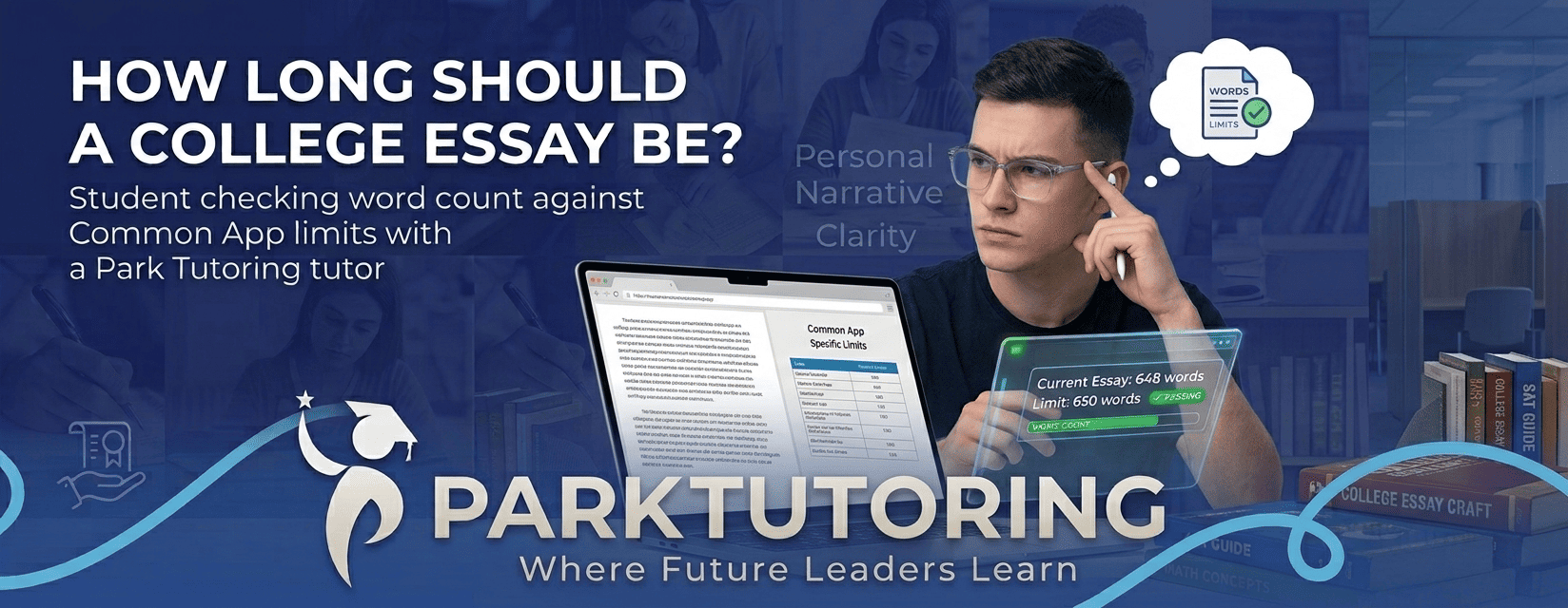 Student checking college essay word count against Common App limits with a Park Tutoring tutor