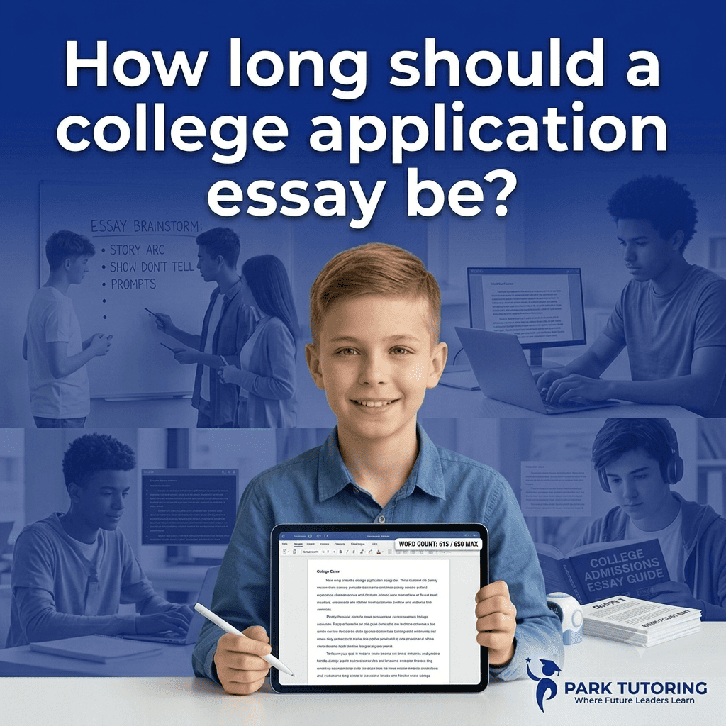 Student editing a college application essay draft to meet word count limits, guide by Park Tutoring