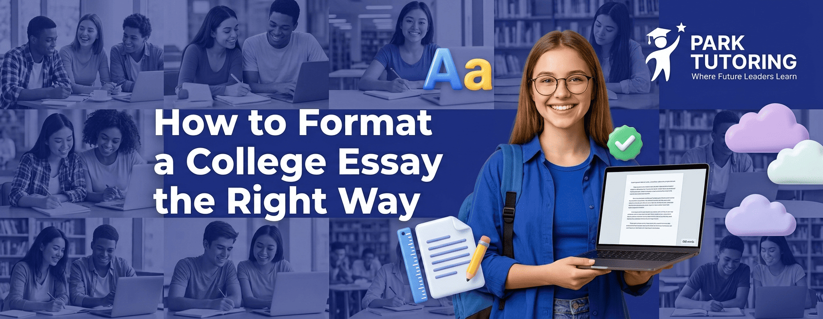 Student checking font, margins, and word count while formatting a college essay on a laptop