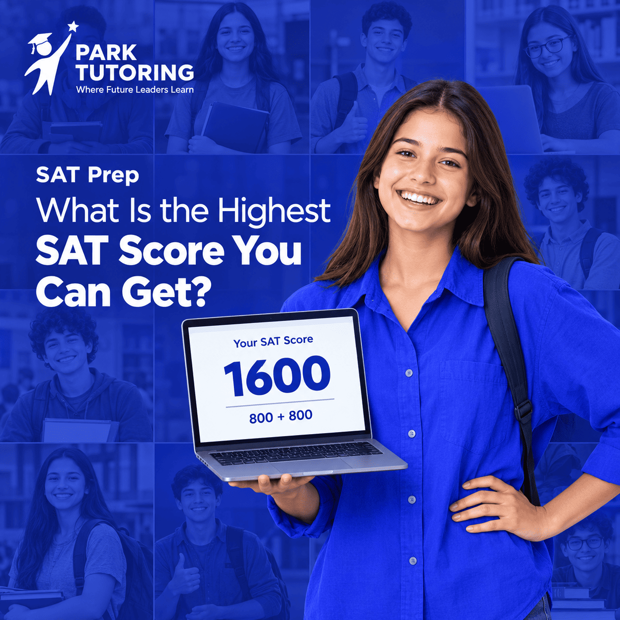 Student viewing a perfect 1600 SAT score on a laptop, highest SAT score guide by Park Tutoring