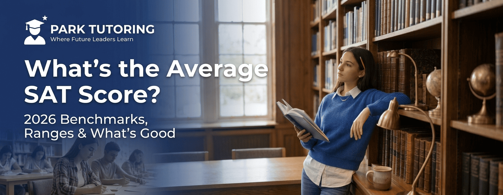Student reviewing SAT score report showing average composite score range, Park Tutoring test prep guide
