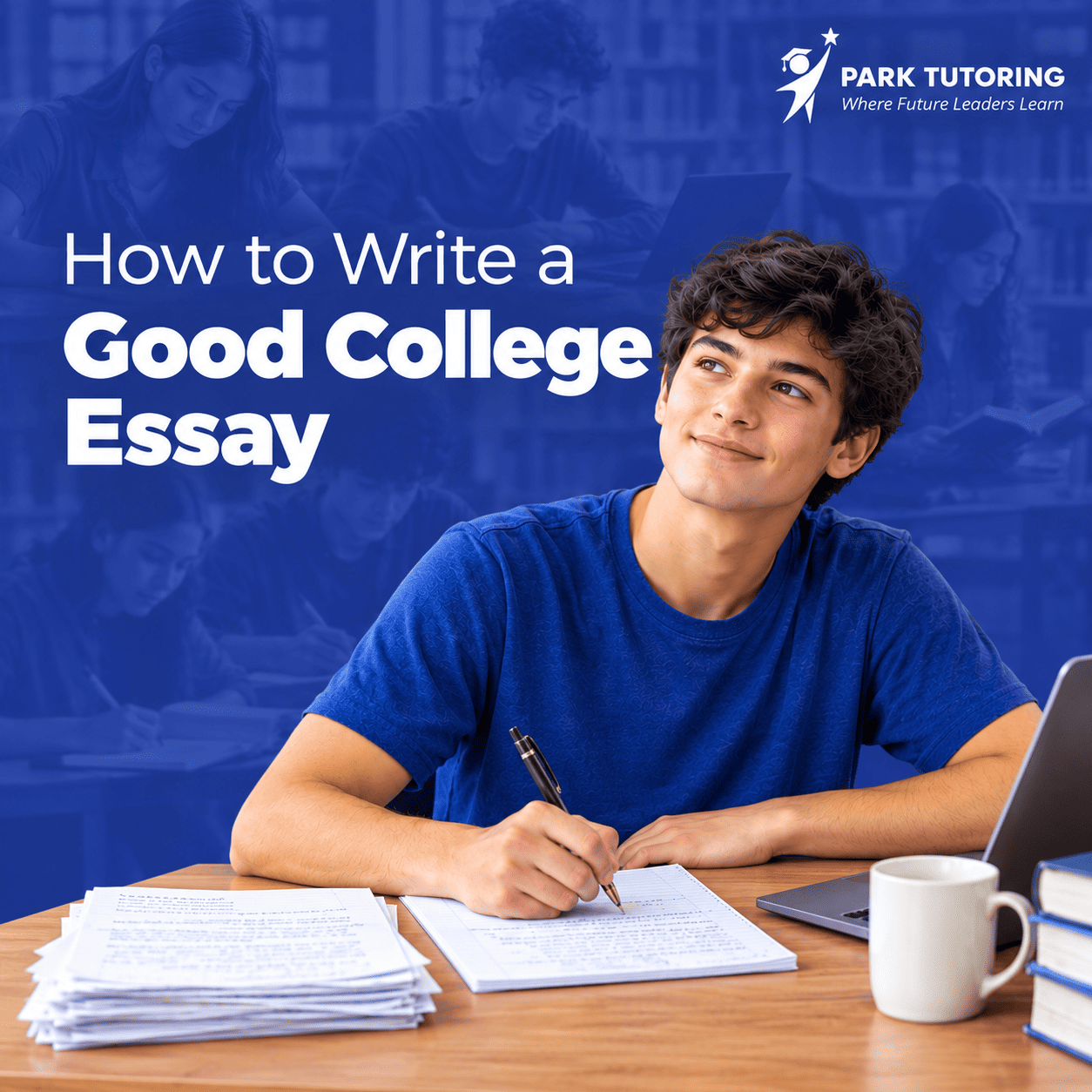 Student drafting a personal statement at a desk, illustrating Park Tutoring's guide on how to write a good college essay
