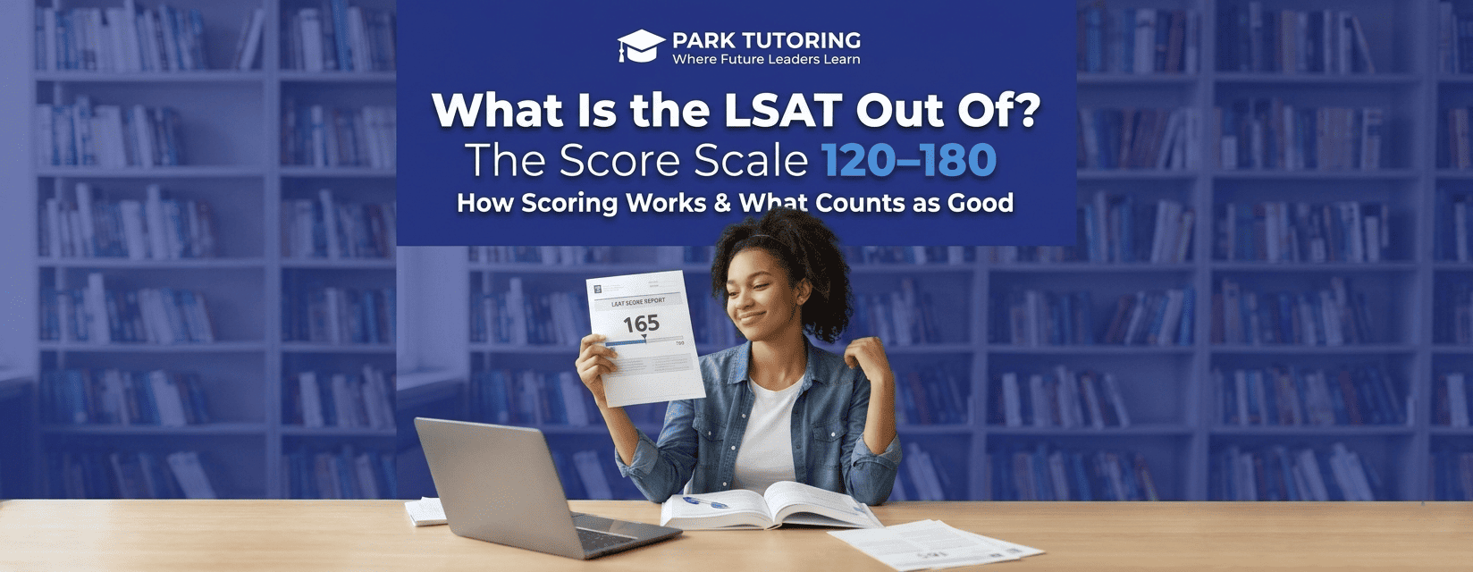 Student checking an LSAT score report showing the 120–180 scale, from Park Tutoring’s guide to LSAT scoring
