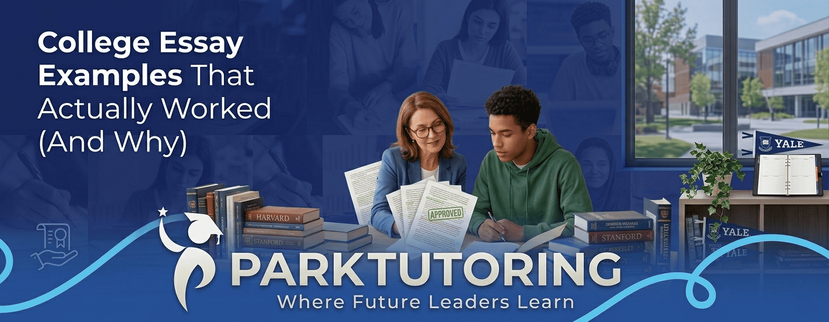 Student and advisor reviewing strong college essay examples together at Park Tutoring