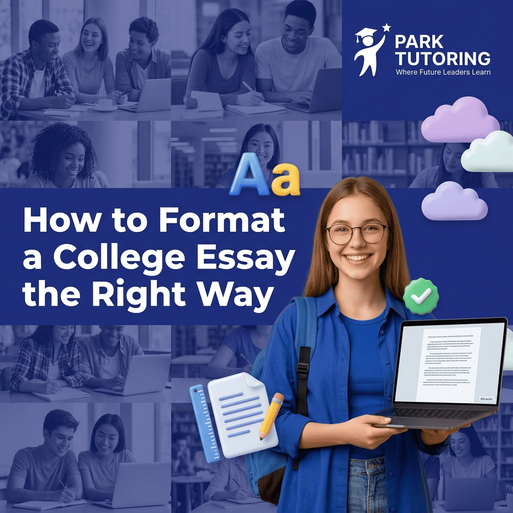Student checking font, margins, and word count while formatting a college essay on a laptop