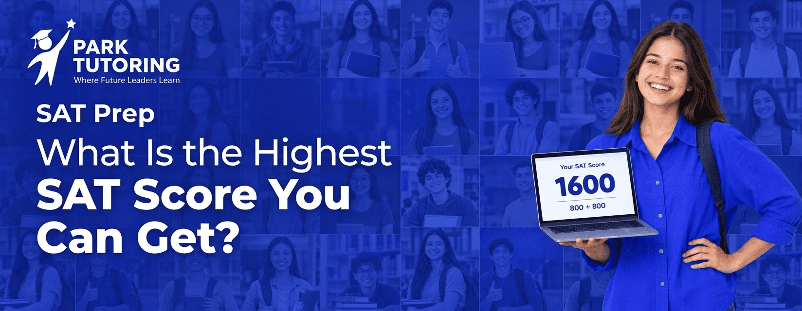 Student viewing a perfect 1600 SAT score on a laptop, highest SAT score guide by Park Tutoring
