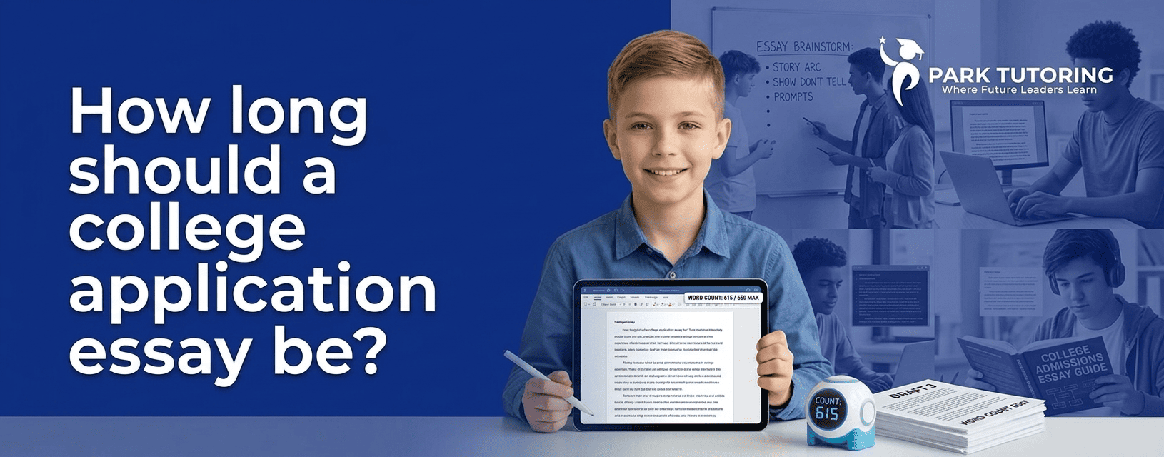 Student editing a college application essay draft to meet word count limits, guide by Park Tutoring